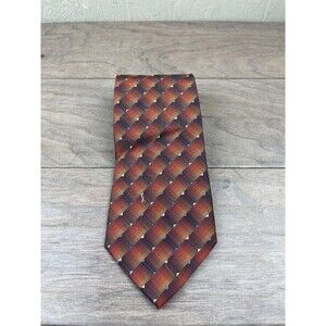 FROG Men's Tie Red Orange 100% Silk Checkerboard Pattern